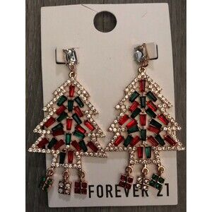 Christmas Green and Red Dangle Rhinestone Earrings NEW